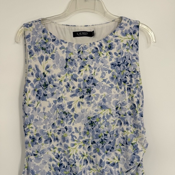 Lauren Ralph Lauren Ruched Sheath Dress Size 12 Floral Sleeveless Stretch Purple - Picture 5 of 10